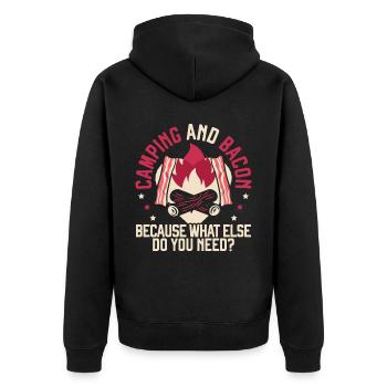 Camping und Bacon Meat Camp Camper Ich liebe Speck - Unisex Premium Bio Zip Hoodie - Schwarz - Hinten - Nico (187cm)