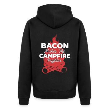 Camping und Bacon Meat Camp Camper Ich liebe Speck - Unisex Premium Bio Zip Hoodie - Schwarz - Hinten - Nico (187cm)