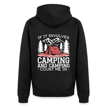 Camping Und Speck Fleisch Camp Camper Ich liebe Speck - Unisex Premium Bio Zip Hoodie - Schwarz - Hinten - Nico (187cm)