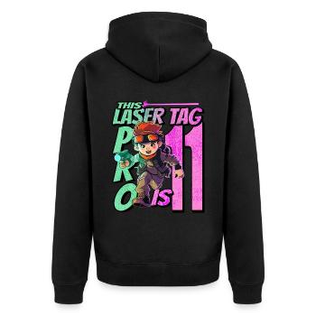 Finally 11 years old – Lasertag birthday - Unisex Premium Organic Zip Hoodie - black - Back - Nico (187cm)