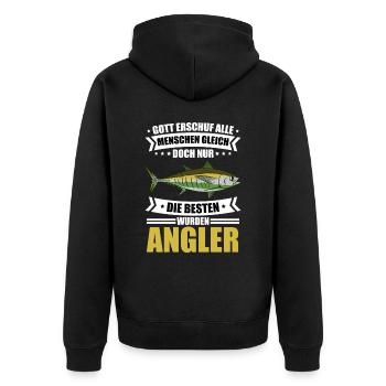 Angeln Lustig Fischart Hecht Gott Und Angler - Unisex Premium Bio Zip Hoodie - Schwarz - Hinten - Nico (187cm)