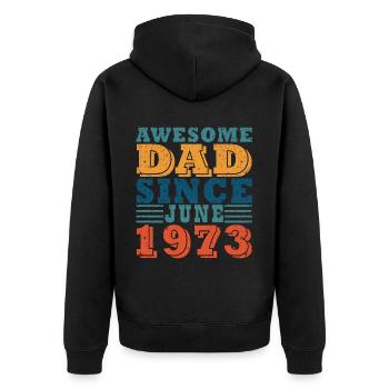 1973 Chemise de 50e anniversaire de style rétro - Veste à capuche bio Premium Unisexe - noir - Dos - Nico (187cm)