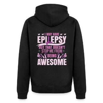 Möglicherweise habe ich Epilepsie - Unisex Premium Bio Zip Hoodie - Schwarz - Hinten - Nico (187cm)
