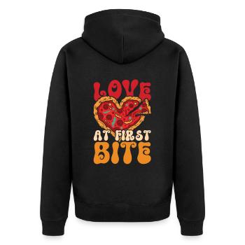 Pizzabäcker Love At First Bite - Unisex Premium Bio Zip Hoodie - Schwarz - Hinten - Nico (187cm)