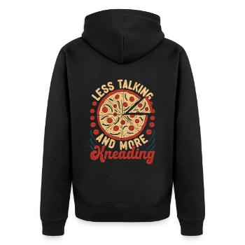 Pizzabäcker Pizzaiolo Less Talking More Kneading - Unisex Premium Bio Zip Hoodie - Schwarz - Hinten - Nico (187cm)