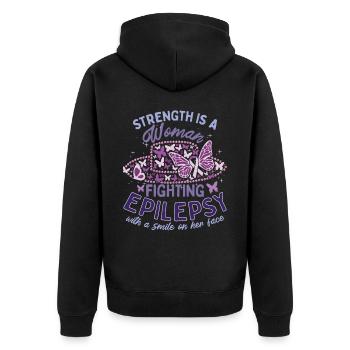 Stärke ist eine Frau, die gegen Epilepsie-Krieger kämpft - Unisex Premium Bio Zip Hoodie - Schwarz - Hinten - Nico (187cm)