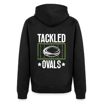 Ovales plaqués - Drôle de rugby - Veste à capuche bio Premium Unisexe - noir - Dos - Nico (187cm)