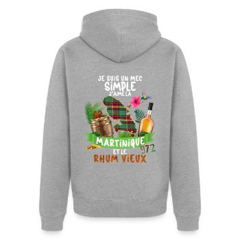 Homme Mec Simple Rhum Vieux Et Martinique 972 - Veste à capuche bio Premium Unisexe - gris chiné - Dos - Nico (187cm)