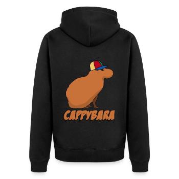Capybara mit Cappy Capybaras - Unisex Premium Bio Zip Hoodie - Schwarz - Hinten - Nico (187cm)