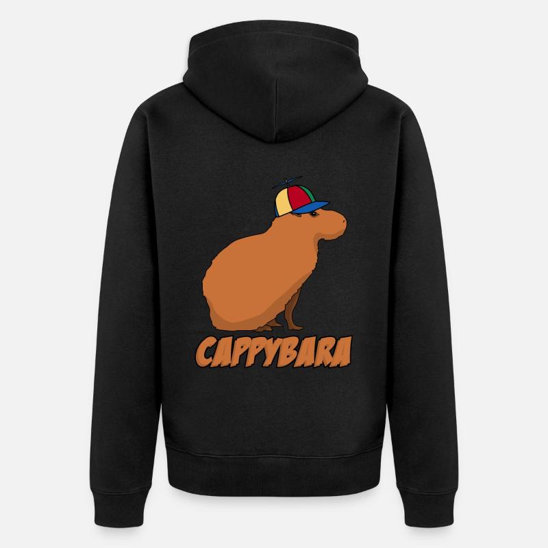 Capybara mit Cappy Capybaras - Unisex Premium Bio Zip Hoodie - Schwarz