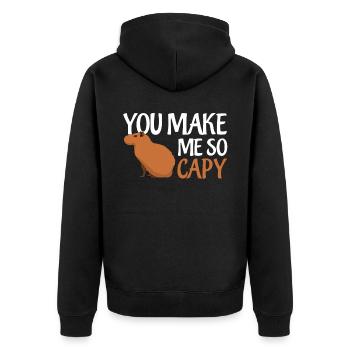 Capybara Happy Capybaras - Unisex Premium Bio Zip Hoodie - Schwarz - Hinten - Nico (187cm)