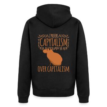 Capybara Capitalism Capybaras - Unisex Premium Bio Zip Hoodie - Schwarz - Hinten - Nico (187cm)