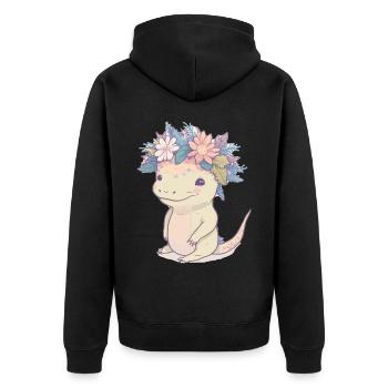 Mignon Axolotl Amphibian Fleur Couronne Aquarelle Ani - Veste à capuche bio Premium Unisexe - noir - Dos - Nico (187cm)