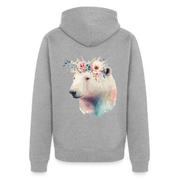 Mignon Ours Polaire Fleur Couronne Animal Lovers - Veste à capuche bio Premium Unisexe - gris chiné - Dos - Nico (187cm)