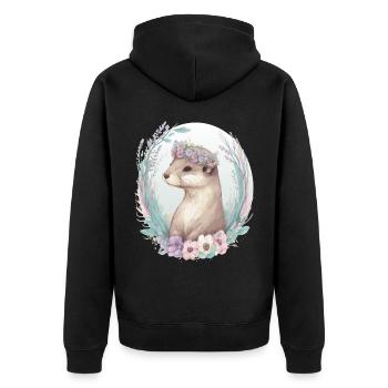 Cute Watercolor Otter Flower Crown Floral Boho Ani - Unisex Premium Bio Zip Hoodie - Schwarz - Hinten - Nico (187cm)