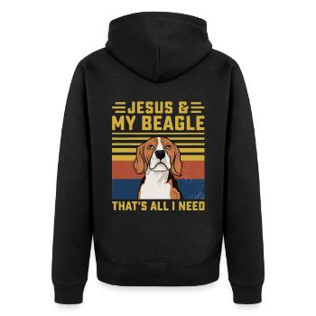 Jesus my Beagle that's all I need - Unisex Premium Bio Zip Hoodie - Schwarz - Hinten - Nico (187cm)