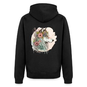 Beautiful Watercolor Wolf Flower Crown Animal Love - Unisex Premium Bio Zip Hoodie - Schwarz - Hinten - Nico (187cm)