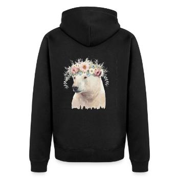 Aquarelle Ours Polaire Fleur Couronne Boho Esthétique - Veste à capuche bio Premium Unisexe - noir - Dos - Nico (187cm)