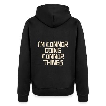 I'm Connor doing Connor things - Unisex Premium Bio Zip Hoodie - Schwarz - Hinten - Nico (187cm)