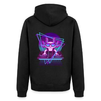 Cool Vaporwave Axolotl DJ Pult Axolotl - Unisex Premium Bio Zip Hoodie - Schwarz - Hinten - Nico (187cm)