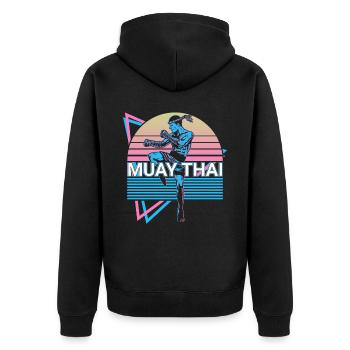 Muay Thai Kickboxen Retro - Unisex Premium Bio Zip Hoodie - Schwarz - Hinten - Nico (187cm)