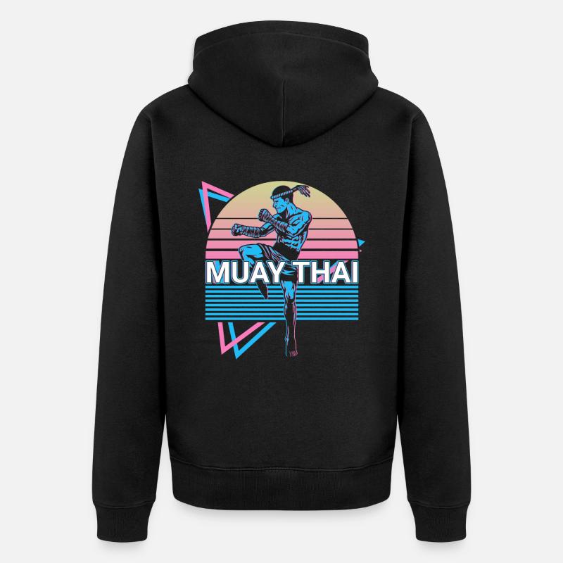 Muay Thai Kickboxing Rétro - Veste à capuche bio Premium Unisexe - noir