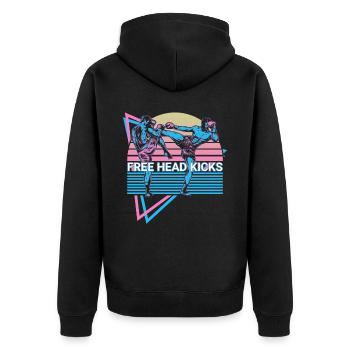 Muay Thai Kickboxen Retro - Unisex Premium Bio Zip Hoodie - Schwarz - Hinten - Nico (187cm)