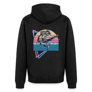 Muay Thai Kickboxen Retro - Unisex Premium Bio Zip Hoodie - Schwarz - Hinten - Nico (187cm)