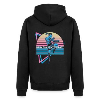 Muay Thai Kickboxen Retro - Unisex Premium Bio Zip Hoodie - Schwarz - Hinten - Nico (187cm)