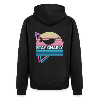 Narwal Retro - Unisex Premium Bio Zip Hoodie - Schwarz - Hinten - Nico (187cm)