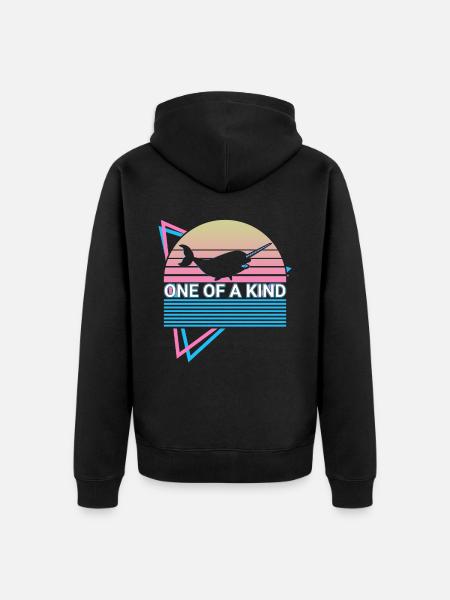 Narwal Retro - Unisex Premium Bio Zip Hoodie - Schwarz
