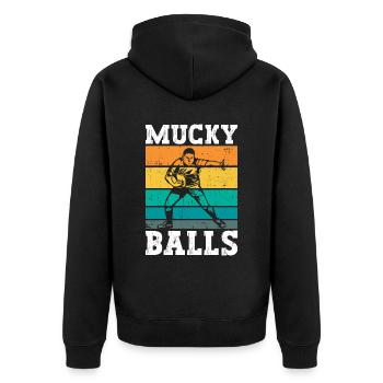 Mucky Balls - Drôle de rugby - Veste à capuche bio Premium Unisexe - noir - Dos - Nico (187cm)
