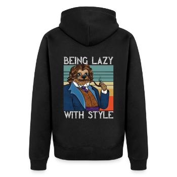 Sloth saying being lazy with style Retro Design - Unisex Premium Organic Zip Hoodie - black - Back - Nico (187cm)