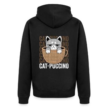 Cat Puccino Cappuccino - Unisex Premium Bio Zip Hoodie - Schwarz - Hinten - Nico (187cm)