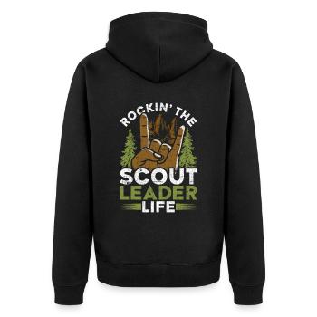 Pfadfinderführer Rockin' The Scout Leader Life - Unisex Premium Bio Zip Hoodie - Schwarz - Hinten - Nico (187cm)