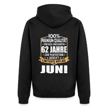 62. Geburtstag Juni Jahrgang 1961 Vintage - Unisex Premium Bio Zip Hoodie - Schwarz - Hinten - Nico (187cm)