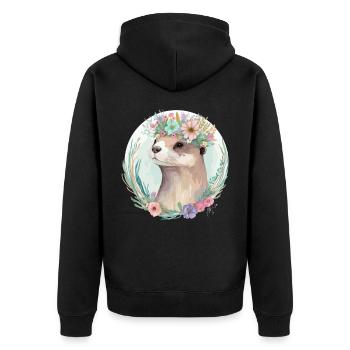 Cute Otter Flower Crown Floral Animal Lovers - Unisex Premium Bio Zip Hoodie - Schwarz - Hinten - Nico (187cm)