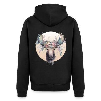 Cute Moose Flower Crown Animal Lovers - Unisex Premium Bio Zip Hoodie - Schwarz - Hinten - Nico (187cm)