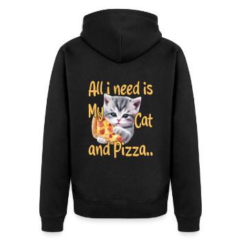 All I Need is My Cat and Pizza - Unisex Premium Organic Zip Hoodie - black - Back - Nico (187cm)
