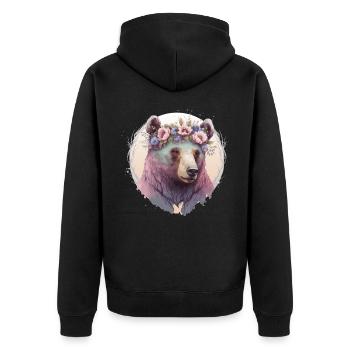 Cute Watercolor Grizzly Bear Flower Crown Floral A - Unisex Premium Bio Zip Hoodie - Schwarz - Hinten - Nico (187cm)