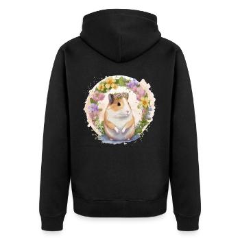 Cute Hamster Flower Crown Boho Aesthetic Floral An - Unisex Premium Bio Zip Hoodie - Schwarz - Hinten - Nico (187cm)