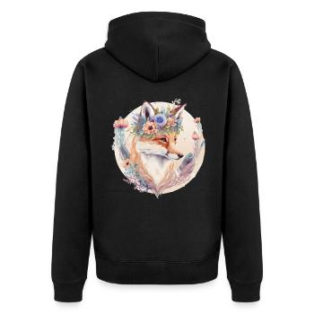 Cute Watercolor Fox Flower Crown Boho Aesthetic - Unisex Premium Bio Zip Hoodie - Schwarz - Hinten - Nico (187cm)