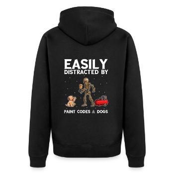 Autolackierer Angebot für Karosseriebauer - Unisex Premium Bio Zip Hoodie - Schwarz - Hinten - Nico (187cm)