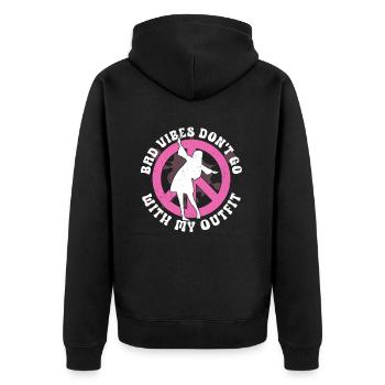 Hippie Peace Zeichen Frieden Blumen Blumenkind - Unisex Premium Bio Zip Hoodie - Schwarz - Hinten - Nico (187cm)