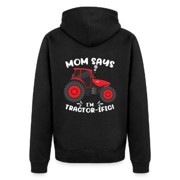 Mama sagt, ich bin Traktor-ific | Boy Farmer Traktor - Unisex Premium Bio Zip Hoodie - Schwarz - Hinten - Nico (187cm)