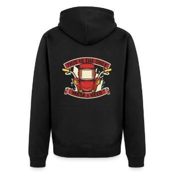 Welder Locksmith Mask - Unisex Premium Organic Zip Hoodie - black - Back - Nico (187cm)