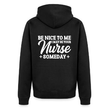 Nurse be nice to meNurse - Unisex Premium Organic Zip Hoodie - black - Back - Nico (187cm)