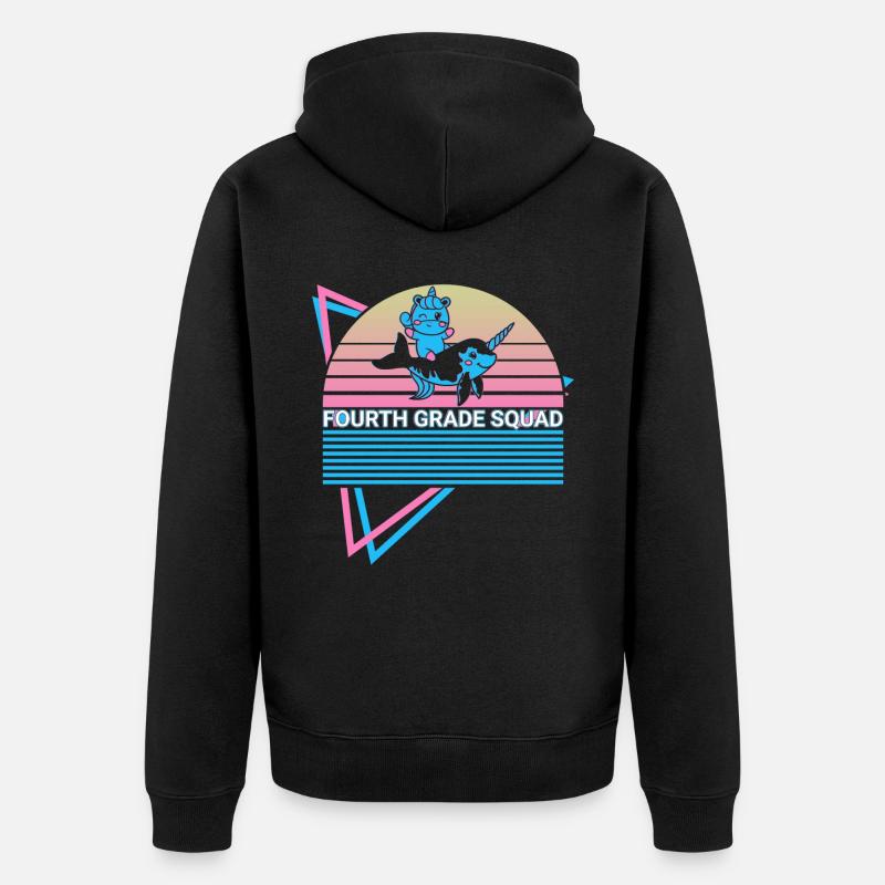 Narwal Retro - Unisex Premium Bio Zip Hoodie - Schwarz