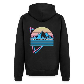 National Park Retro - Unisex Premium Bio Zip Hoodie - Schwarz - Hinten - Nico (187cm)