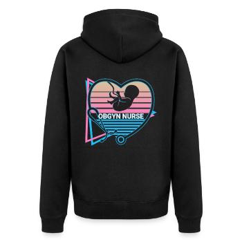 Obgyn Retro - Unisex Premium Bio Zip Hoodie - Schwarz - Hinten - Nico (187cm)